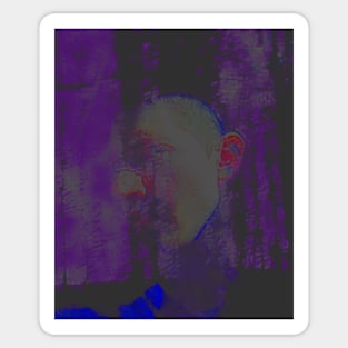 Portrait, digital collage and special processing. Masterpiece. Man looking to car window, reflection. Colorful. Sticker